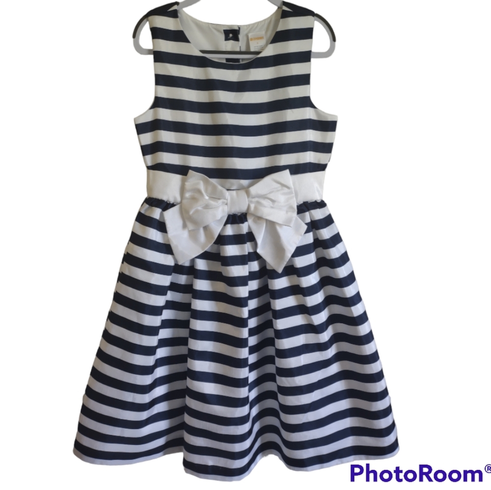 Gymboree Navy Blue Striped Party Dress sz 8